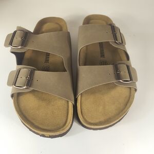 Cushionaire Double Strap Sandals Tan Buckle Slides Mens Size 12